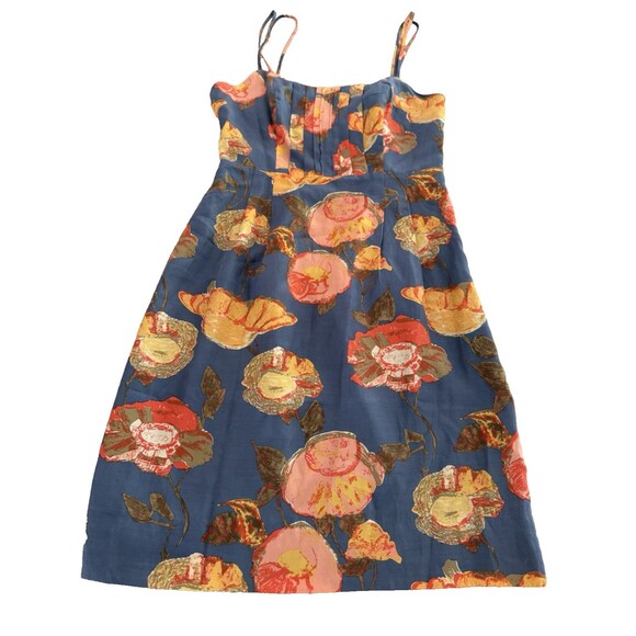 Anthropologie Maeve Floral Dress Size 4 Blue Silk Cotton Blend Open Back New - Picture 2 of 16